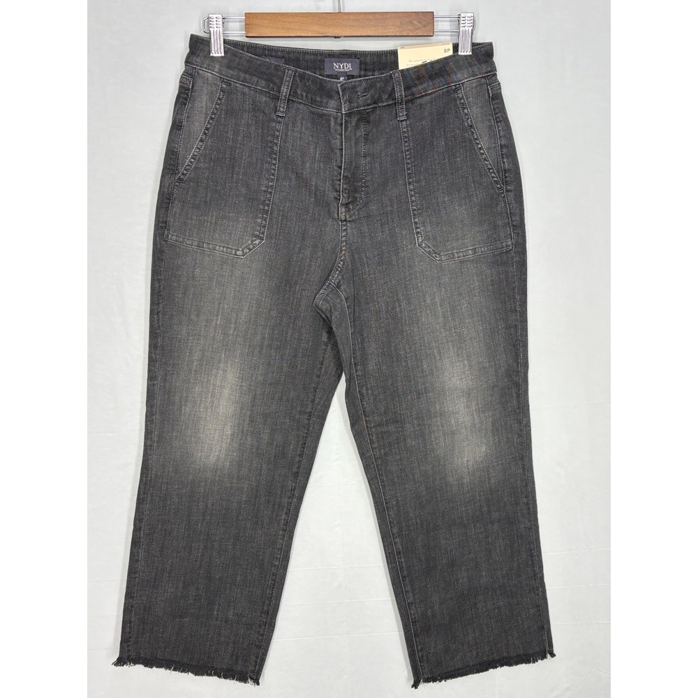 NYDJ Piper Crop Jeans Womens Gray Denim Utility Pocket Frayed Hem Relaxed 8P NWT